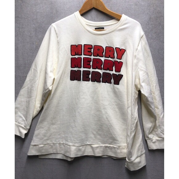 Lane Bryant Sweaters - Lane Bryant Sweatshirt Size 26/28 Off White Merry Merry Merry 3D Embroidered